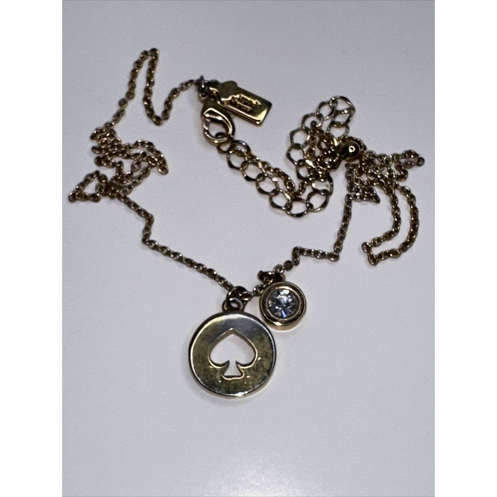 Kate Spade Necklace Gold Tone Links Charms Crystal Round Cut Out 17-20 Adjust 207$